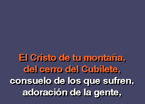 El Crista de tu montafla,
del cerro del Cubilete,
consuelo de los que sufren,
adoracic'in de la gente,