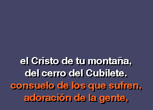 el Crista de tu montafla,
del cerro del Cubilete.
consuelo de los que sufren,
adoracic'in de la gente,