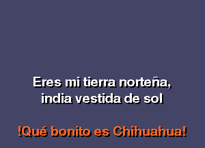 Eres mi tierra nortef1a,
india vestida de sol

!Que'z bonito es Chihuahua!