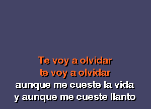 Te voy a olvidar

te voy a olvidar
aunque me cueste la Vida
y aunque me cueste llanto