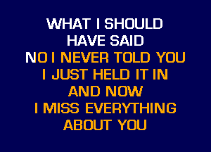 WHAT I SHOULD
HAVE SAID
NDI NEVER TOLD YOU
I JUST HELD IT IN
AND NOW
I MISS EVERYTHING

ABOUT YOU I