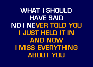 WHAT I SHOULD
HAVE SAID
NDI NEVER TOLD YOU
I JUST HELD IT IN
AND NOW
I MISS EVERYTHING

ABOUT YOU I