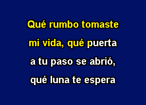 QUt'a rumbo tomaste
mi Vida, qu153 puerta

a tu paso se abrib,

que'z luna te espera