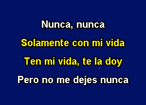 Nunca, nunca
Solamente con mi vida

Ten mi vida, te la doy

Pero no me dejes nunca