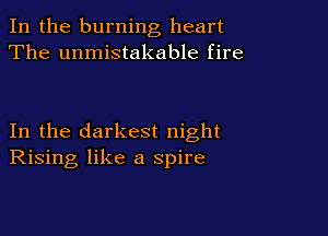 In the burning heart
The unmistakable fire

In the darkest night
Rising like a spire