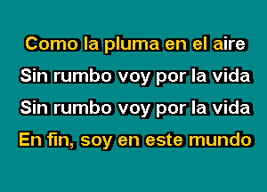 Como la pluma en el aire
Sin rumbo voy por la Vida
Sin rumbo voy por la Vida

En fin, soy en este mundo