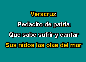 Veracruz

Pedacito de patria

Que sabe sufrir y cantar

Sus nidos las olas del mar