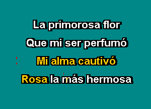 La primorosa flor

Que mi ser perfumc')

Mi alma cautivd

Rosa Ia mas hermosa