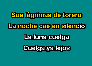 Sus lagrimas de torero

La noche cae en silencio
La luna cuelga

Cuelga ya lejos