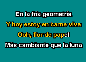 En la fria geometria
Y hoy estoy en came viva

Ooh, flor de papel

mas cambiante que ia luna