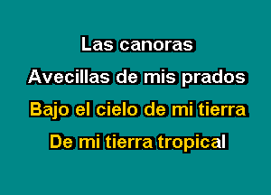 Las canoras
Avecillas de mis prados

Bajo el cielo de mi tierra

De mi tierra tropical