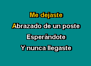 Me dejaste

Abrazado de un poste

Esperramdote

Y nunca Ilegaste