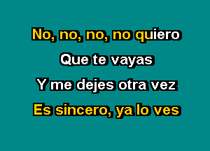 No, no, no, no quiero
Que te vayas

Y me dejes otra vez

Es sincero, ya lo ves