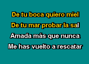 De tu boca quiero miel
De tu mar probar la sal
Amada mas que nunca

Me has vuelto a rescatar