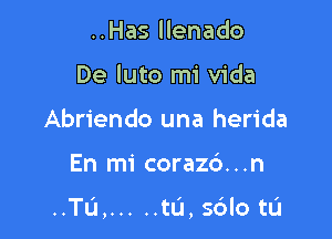 ..Has llenado
De luto mi Vida
Abriendo una herida

En mi coraz6. . .n

..TL'I, ..... tL'I, s6lo tL'I