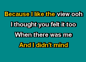 Because I like the view ooh

I thought you felt it too

When there was me
And I didn't mind