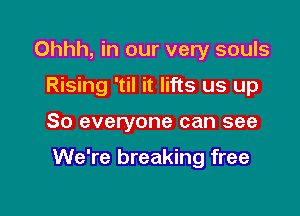 Ohhh, in our very souls
Rising 'til it lifts us up

So everyone can see

We're breaking free