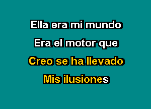 Ella era mi mundo

Era el motor que

Creo se ha llevado

Mis ilusiones