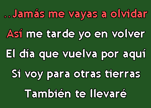 ..Jamas me vayas a olvidar

Asi me tarde yo en volver

El dia que vuelva por aqui
Si voy para otras tierras

Tambie'zn te llevare'z