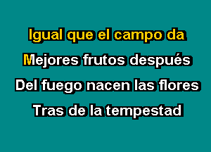 lgual que el campo da
Mejores frutos despmizs
Del fuego nacen las flares

Tras de la tempestad