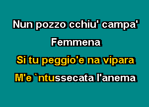 Nun pozzo cchiu' campa'
Femmena
Si tu peggio'e na vipara

M'e ntussecata l'anema