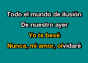 Todo el mundo de ilusic'm

De nuestro ayer

Yo te bese'a

Nunca, mi amor, olvidart'e