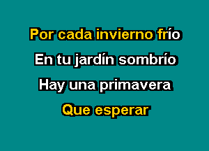 Por cada invierno frio

En tu jardin sombrio

Hay una primavera

Que esperar