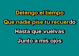 Detengo el tiempo
Que nadie pise tu recuerdo

Hasta que vuelvas

Junto a mis ojos