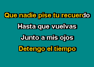 Que nadie pise tu recuerdo
Hasta que vuelvas

Junto a mis ojos

Detengo el tiempo