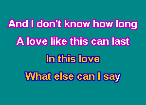 And I don't know how long
A love like this can last

In this love

What else can I say