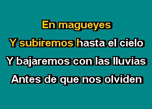 En magueyes
Y subiremos hasta el cielo
Y bajaremos con las lluvias

Antes de que nos olviden