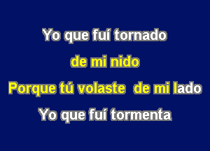 Yo que fui tornado

de mi nido

Porque ta volaste de mi lado

Yo que fui tormenta