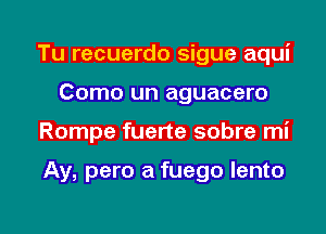 Tu recuerdo sigue aqui
Como un aguacero

Rompe fuerte sobre mi

Ay, pero a fuego lento

g