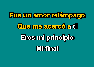 Fue un amor relampago

Que me acercd a ti
Eres mi principio
Mi final