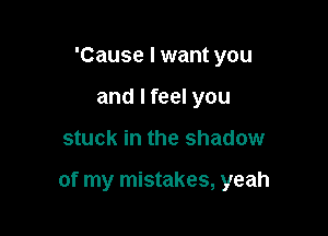 'Cause I want you
and I feel you

stuck in the shadow

of my mistakes, yeah