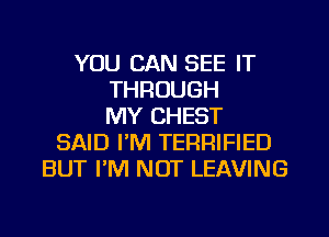 YOU CAN SEE IT
THROUGH
MY CHEST
SAID I'M TERRIFIED
BUT I'M NOT LEAVING