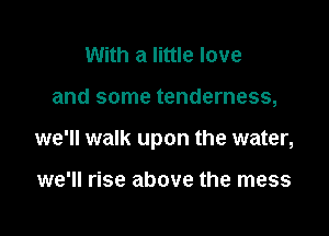 With a little love

and some tenderness,

we'll walk upon the water,

we'll rise above the mess