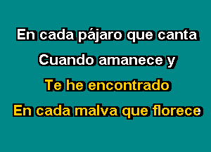 En cada pajaro que canta

Cuando amanece y
Te he encontrado

En cada malva que florece