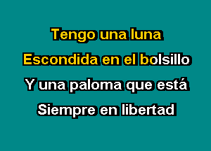 Tengo una luna

Escondida en el bolsillo

Y una paloma que esta

Siempre en libertad