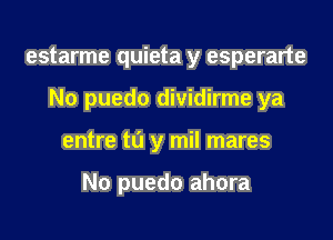 estarme quieta y esperarte

No puedo dividirme ya

entre to y mil mares

No puedo ahora