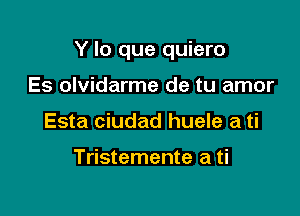 Y lo que quiero

Es olvidarme de tu amor
Esta ciudad huele a ti

Tristemente a ti