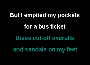 But I emptied my pockets
for a bus ticket

these cut-off overalls

and sandals on my feet