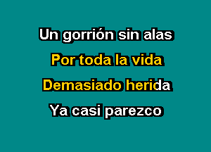 Un gorridn sin alas

Por toda la vida
Demasiado herida

Ya casi parezco