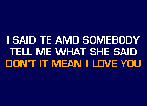 I SAID TE AMU SOMEBODY
TELL ME WHAT SHE SAID
DON'T IT MEAN I LOVE YOU