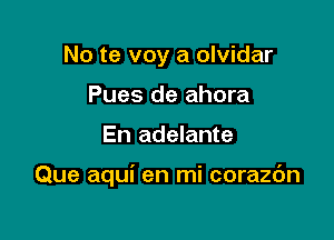 No te voy a olvidar
Pues de ahora

En adelante

Que aqui en mi corazdn