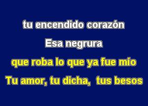 tu encendido corazc'm

Esa negrura

que roba lo que ya fue mio

Tu amor, tu dicha, tus besos