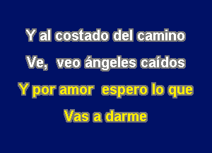 Y al costado del camino

Ve, veo angeles caidos

Y por amor espero lo que

Vas a darme