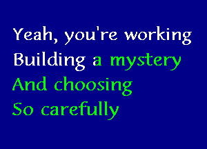 Yeah, you're working
Building a mystery

And choosing
So carefully