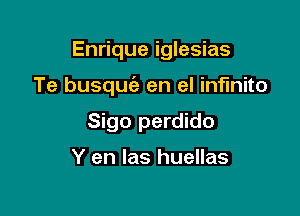 Enrique iglesias

Te busqufe en el infinito

Sigo perdido

Y en las huellas