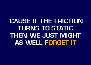 'CAUSE IF THE FRICTION
TURNS TO STATIC
THEN WE JUST MIGHT
AS WELL FORGET IT